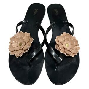 Melissa Flower Jelly Thong Flip Flop Women's 8 Black Pink Summer Vacation Beach